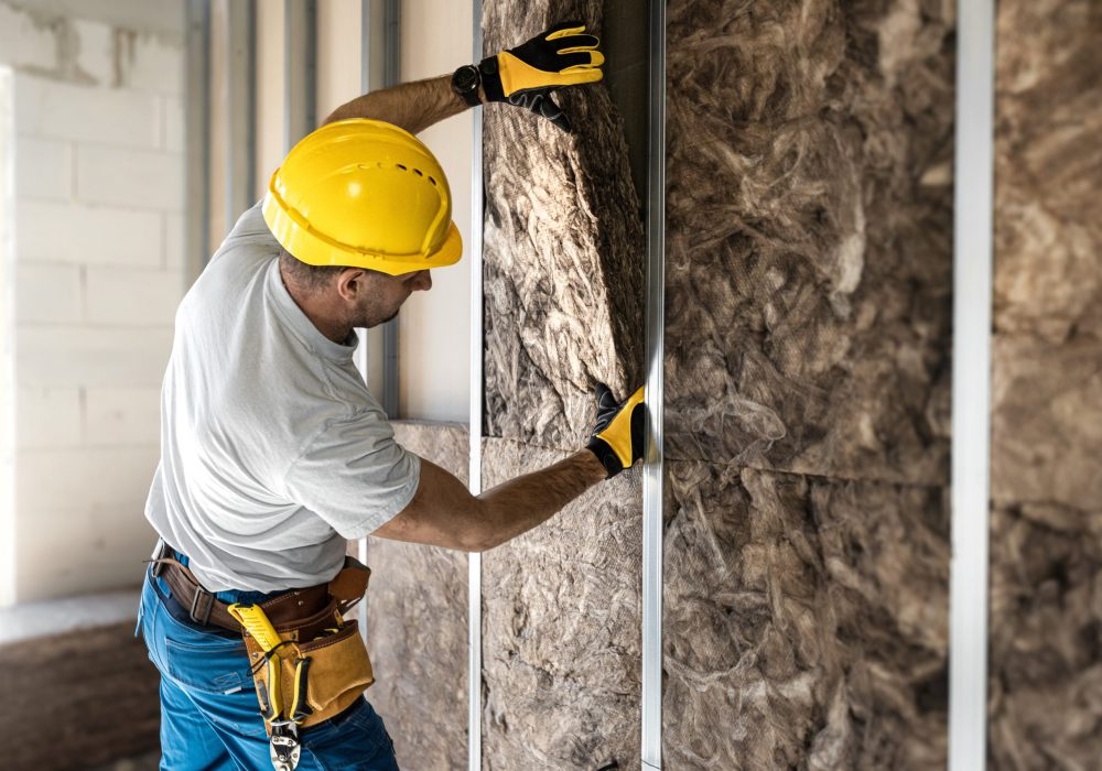 Placing,Acoustic,Insulation,In,A,Plasterboard,Konstruksion.